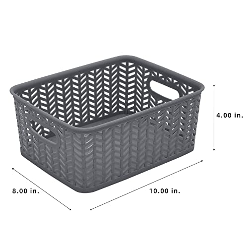Simplify Small Herringbone Bin | Storage Tote Basket | Organizer | Decorative | Good for Closets | Countertops | Desks | Dressers | Accessories | Cleaning Products | Sports Equipment | Toys | Grey