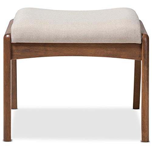 Baxton Studio Roxy Upholstered Ottoman in Light Beige and Walnut