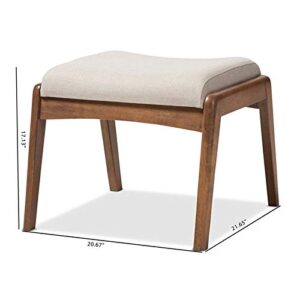 Baxton Studio Roxy Upholstered Ottoman in Light Beige and Walnut