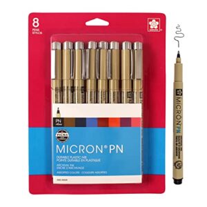 sakura pigma micron plastic nib pens - archival black and colored ink pens - pens for writing, drawing, or journaling - 0.45 mm plastic nibs - 8 pack