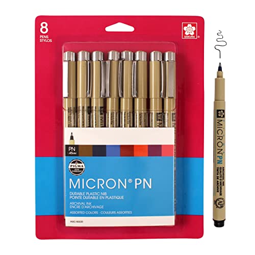 SAKURA Pigma Micron Plastic Nib Pens - Archival Black and Colored Ink Pens - Pens for Writing, Drawing, or Journaling - 0.45 mm Plastic Nibs - 8 Pack