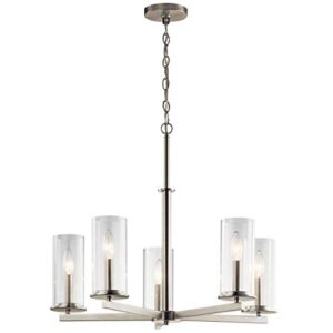 kichler crosby 22.25" 5 light chandelier clear glass brushed nickel, white