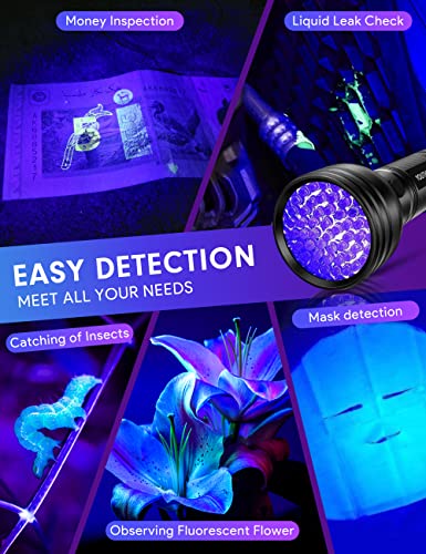 YOUTHINK Black Light, 51 LED UV Flashlights for Home &Hotel Inspection, Portable Black Light for Pet Urine Detection,Dry Stains,Bed Bug, Matching with Pet Odor Eliminator