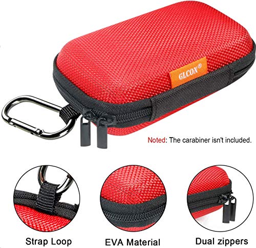 Red Rectangle Small EVA Case - Portable Protection Hard Shell Exterior Lightweight Universal Zipper Pouch Carrying Bag for Earbud, Headset, Charger, Airpods, iPod, USB Cable, MP3, Key, Change Purse