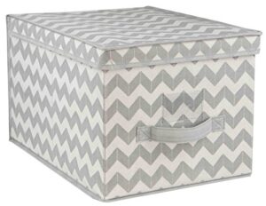 home basics chevron collection non-woven large bin, toy storage and organization, collapsible, comes with lid, grey