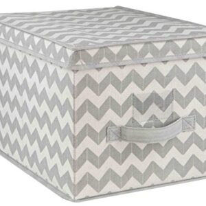 Home Basics Chevron Collection Non-woven Large Bin, Toy Storage and Organization, Collapsible, Comes with Lid, Grey