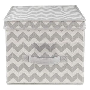 Home Basics Chevron Collection Non-woven Large Bin, Toy Storage and Organization, Collapsible, Comes with Lid, Grey