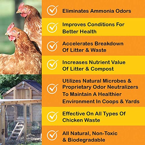 MICROBE-LIFT Chicken Coop Cleaner and Odor Eliminator, Use on All Surfaces and Supplies, Turns Chicken Poop Into Fertilizer, Ammonia Reducer, Highly Concentrated and Safe Formula, 1 Gallon