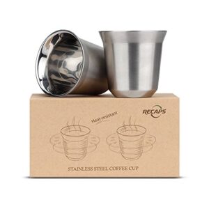 recaps 80ml stainless steel espresso cups set - 2 pack double wall 304 stainless steel demitasse cups 2.7oz