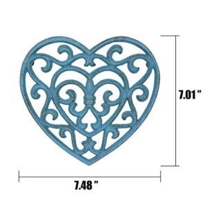 Stonebriar Country Rustic Heat Resistant Denim Blue Heart Shaped Cast Iron Trivet with Rubber Feet