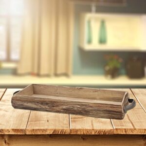 Stonebriar Rectangle Natural Wood Bark Serving Tray with Metal Handles, Rustic Butler Tray, Country Centerpiece for Coffee Table or Dining Table, Unique Candle Holder, Desk Organizer for Documents