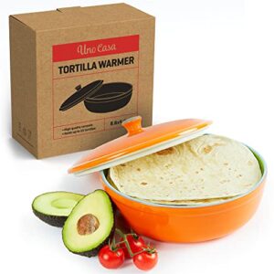 uno casa ceramic tortilla warmer container tortilla holder - 8.6 inch microwaveable and oven safe tortilla keeper, handy pancake warmer with tight lid for fresh tortillas, two-color taco warmer