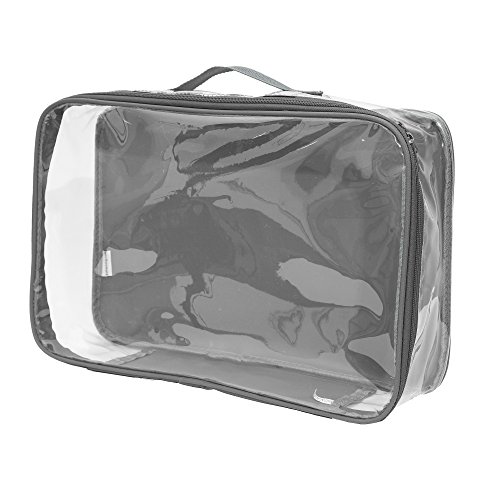 Large Clear Travel Packing Cube/See-Through PVC Organizer for Suitcase/Multipurpose Pouch w/Handle/Dress Shirts, Pants, Cashmere, Sweaters & Seasonal Linen Storage Protection (Gray)