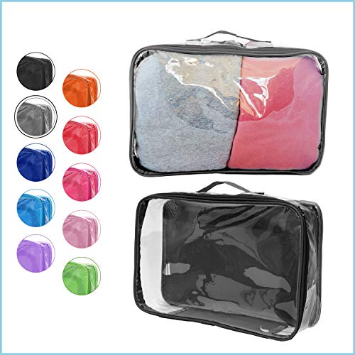 Large Clear Travel Packing Cube/See-Through PVC Organizer for Suitcase/Multipurpose Pouch w/Handle/Dress Shirts, Pants, Cashmere, Sweaters & Seasonal Linen Storage Protection (Gray)