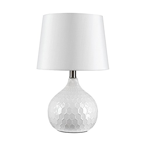 Novogratz x Globe 12912 Caddie 17" Table Lamp, White Ceramic Base, White Fabric Shade, LED Bulb Included