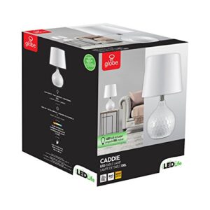 Novogratz x Globe 12912 Caddie 17" Table Lamp, White Ceramic Base, White Fabric Shade, LED Bulb Included