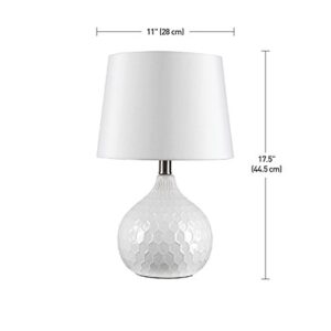 Novogratz x Globe 12912 Caddie 17" Table Lamp, White Ceramic Base, White Fabric Shade, LED Bulb Included