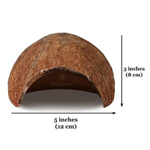 SunGrow Hermit Crab Huts, 5x3 Inches, Arthropod's Coconut Hide, Spacious Coco Tunnel, Use as Hermit Cave or Climber, 1-Pc