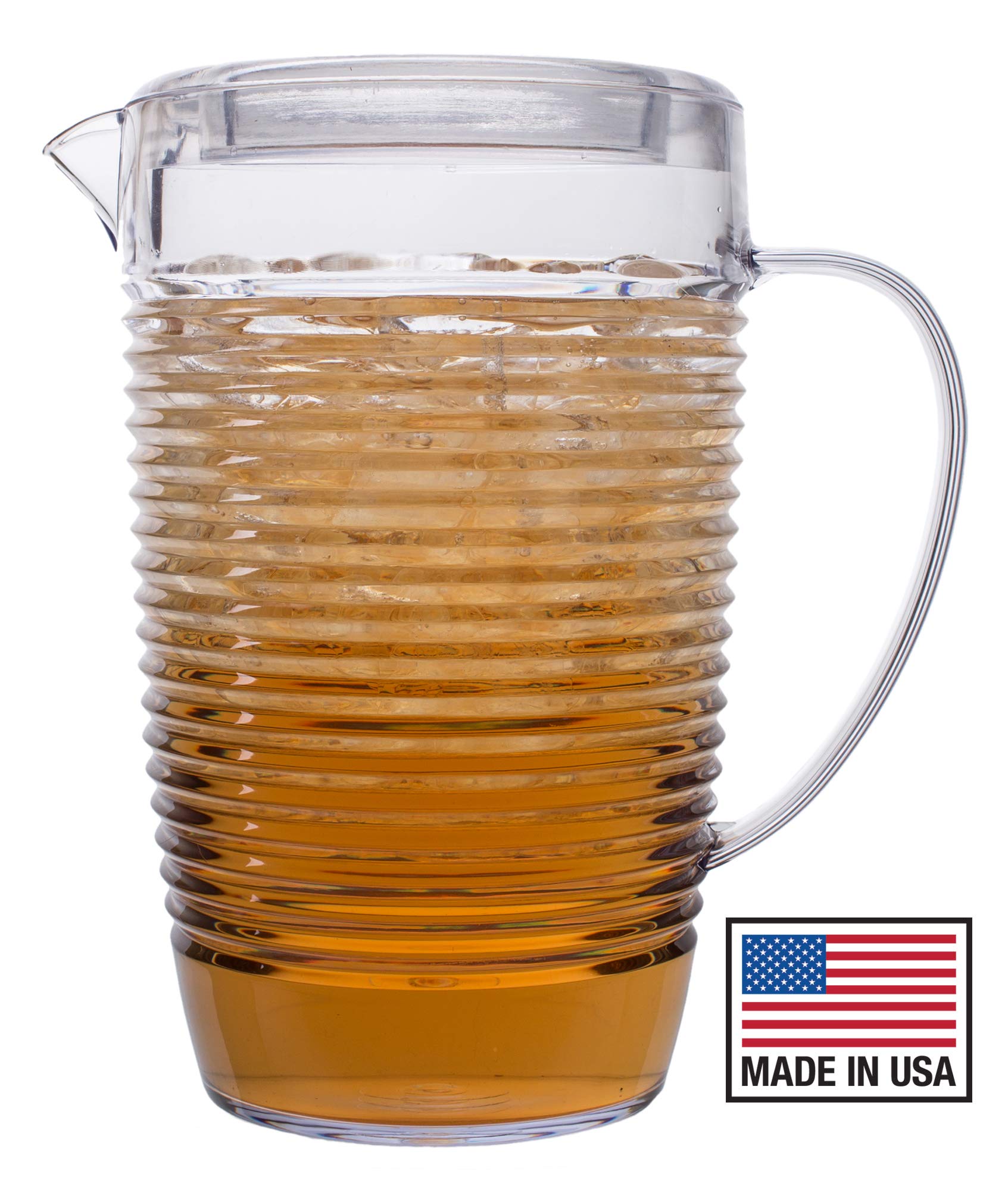 Break Resistant Clear Plastic Pitcher with Lid for Iced Tea, Sangria, Lemonade (76 fl oz. - 2.4 quarts) - Made in USA