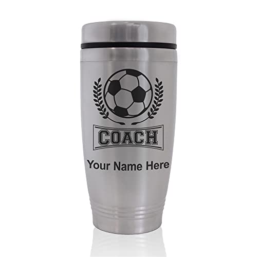 SkunkWerkz Commuter Travel Mug, Soccer Coach, Personalized Engraving Included