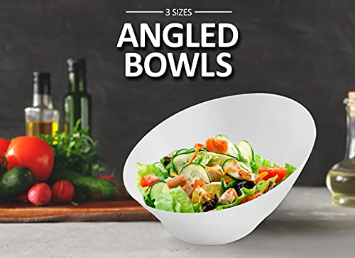 PARTY BARGAINS Angled Plastic Bowls - [5 Pack] White, Heavy-duty Premium Quality Large Serving Bowl, Excellent for Weddings, Baby & Bridal Showers, Parties & More