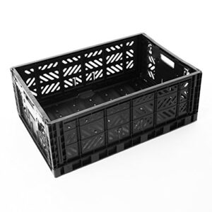 aykasa collapsible storage bin container basket tote, folding basket crate container : storage, kitchen, houseware utility basket tote crate = maxi-box comfort lock (black)