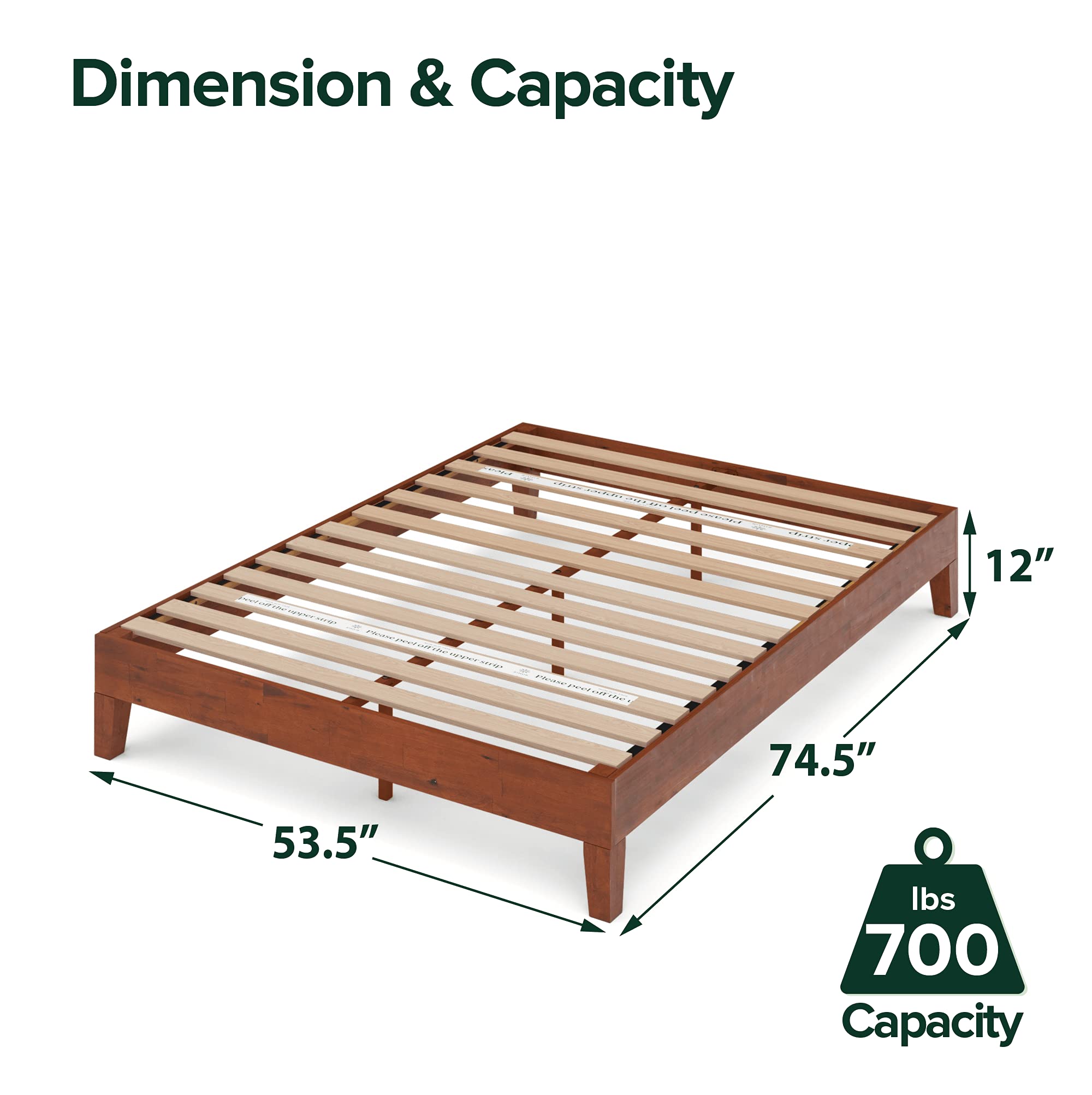 ZINUS Wen Deluxe Wood Platform Bed Frame / Solid Wood Foundation / Wood Slat Support / No Box Spring Needed / Easy Assembly, Full