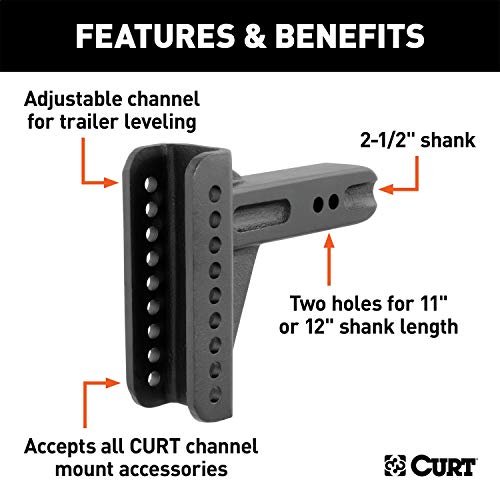 CURT 45917 Replacement Shank for Adjustable Trailer Hitch Ball Mount #45902 or #45908, Fits 2-1/2-Inch Receiver, CARBIDE BLACK POWDER COAT