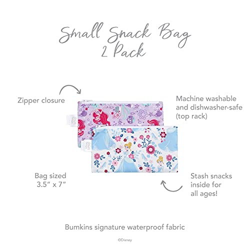 Bumkins Snack Bags, Reusable Fabric, Washable, Food Safe, BPA Free - Cinderella & Ariel (2-Pack)