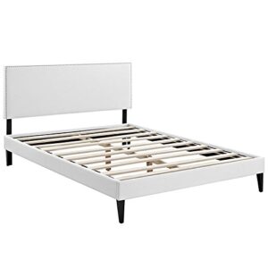 modway phoebe queen vinyl platform bed with squared tapered legs in white