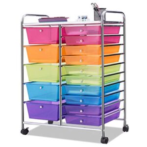 giantex 15 drawer rolling storage cart tools scrapbook paper office school organizer, multicolor