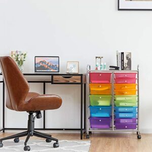 Giantex 15 Drawer Rolling Storage Cart Tools Scrapbook Paper Office School Organizer, Multicolor