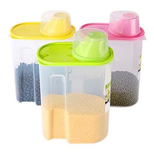 Basicwise Large BPA -Free Plastic Food Saver, Kitchen Food Cereal Storage Containers with Graduated Cap, Set of 3, Pink, Green, and Yellow, QI003216.3L