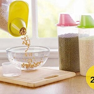 Basicwise Large BPA -Free Plastic Food Saver, Kitchen Food Cereal Storage Containers with Graduated Cap, Set of 3, Pink, Green, and Yellow, QI003216.3L