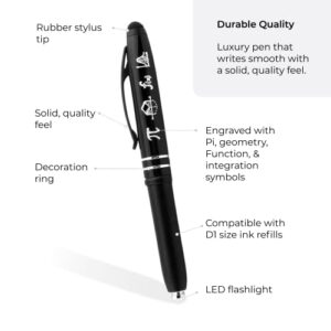 "Symbols of Mathematics" Engraved Gift Pen w/LED Light & Stylus - Pi, Geometry, Function, & Integration Symbols - Gifts for Mathematicians Math Teachers