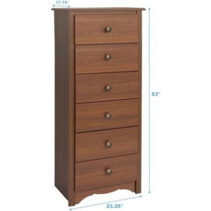 BOWERY HILL 53" Tall 6 Drawer Lingerie Chest/Storage Chest with Wood Knobs in Cherry