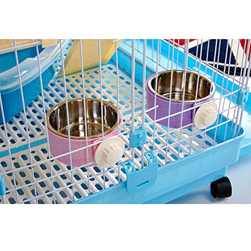 RUBYHOME Dog Bowl Feeder Pet Puppy Food Water Bowl, 2-in-1 Plastic Bowl & Stainless Steel Bowl, Removable Hanging Cat Rabbit Bird Food Basin Dish Perfect for Crates & Cages, Blue