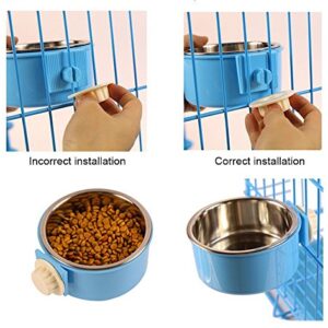 RUBYHOME Dog Bowl Feeder Pet Puppy Food Water Bowl, 2-in-1 Plastic Bowl & Stainless Steel Bowl, Removable Hanging Cat Rabbit Bird Food Basin Dish Perfect for Crates & Cages, Blue