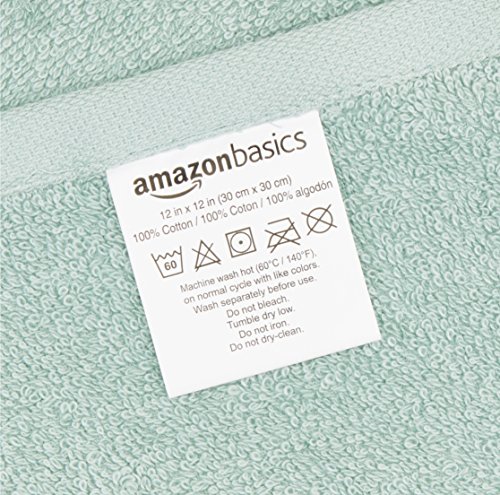 Amazon Basics Fast Drying, Extra Absorbent, Terry Cotton Washcloths - Pack of 24, Seafoam Green, 12 x 12-Inch