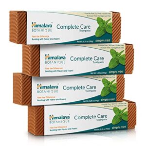 himalaya complete care toothpaste, simply mint, fluoride free plaque reducer for brighter teeth and fresh breath, 5.29 oz, 4 pack