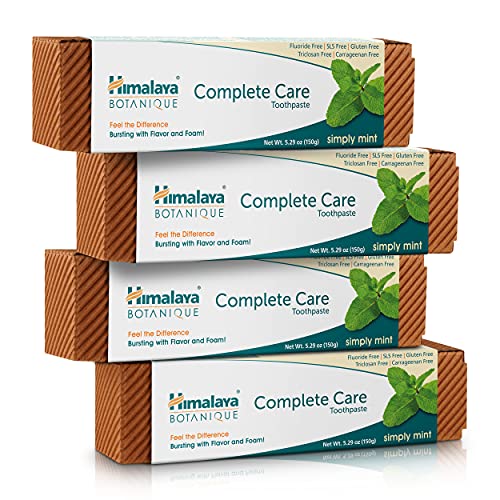 Himalaya Complete Care Toothpaste, Simply Mint, Fluoride Free Plaque Reducer for Brighter Teeth and Fresh Breath, 5.29 oz, 4 Pack