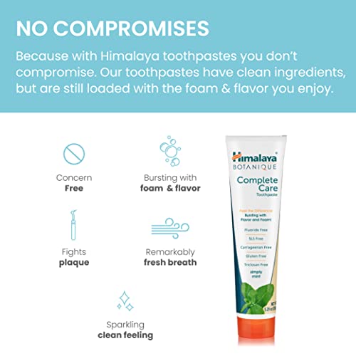 Himalaya Complete Care Toothpaste, Simply Mint, Fluoride Free Plaque Reducer for Brighter Teeth and Fresh Breath, 5.29 oz, 4 Pack