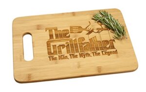 grillfather grill father engraved bamboo wood cutting board with handle funny gift for birthday or father's day grilling serving tray 9.5x13"