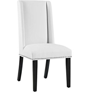 modway mo- baron modern tall back wood faux leather upholstered, dining chair, white