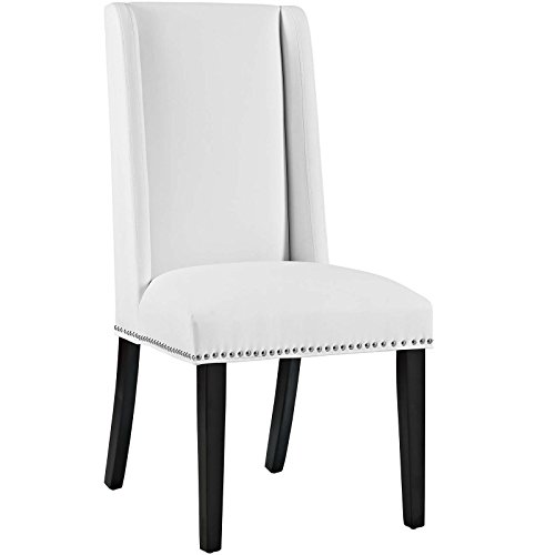 Modway MO- Baron Modern Tall Back Wood Faux Leather Upholstered, Dining Chair, White