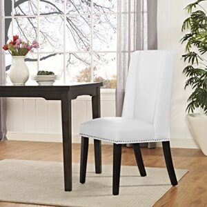 Modway MO- Baron Modern Tall Back Wood Faux Leather Upholstered, Dining Chair, White