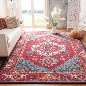 safavieh monaco collection area rug - 8' x 10', red & turquoise, boho oriental medallion design, non-shedding & easy care, ideal for high traffic areas in living room, bedroom (mnc207c)