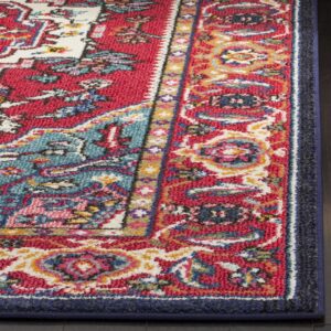 SAFAVIEH Monaco Collection Area Rug - 8' x 10', Red & Turquoise, Boho Oriental Medallion Design, Non-Shedding & Easy Care, Ideal for High Traffic Areas in Living Room, Bedroom (MNC207C)