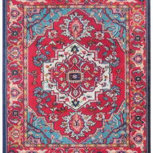 SAFAVIEH Monaco Collection Area Rug - 8' x 10', Red & Turquoise, Boho Oriental Medallion Design, Non-Shedding & Easy Care, Ideal for High Traffic Areas in Living Room, Bedroom (MNC207C)