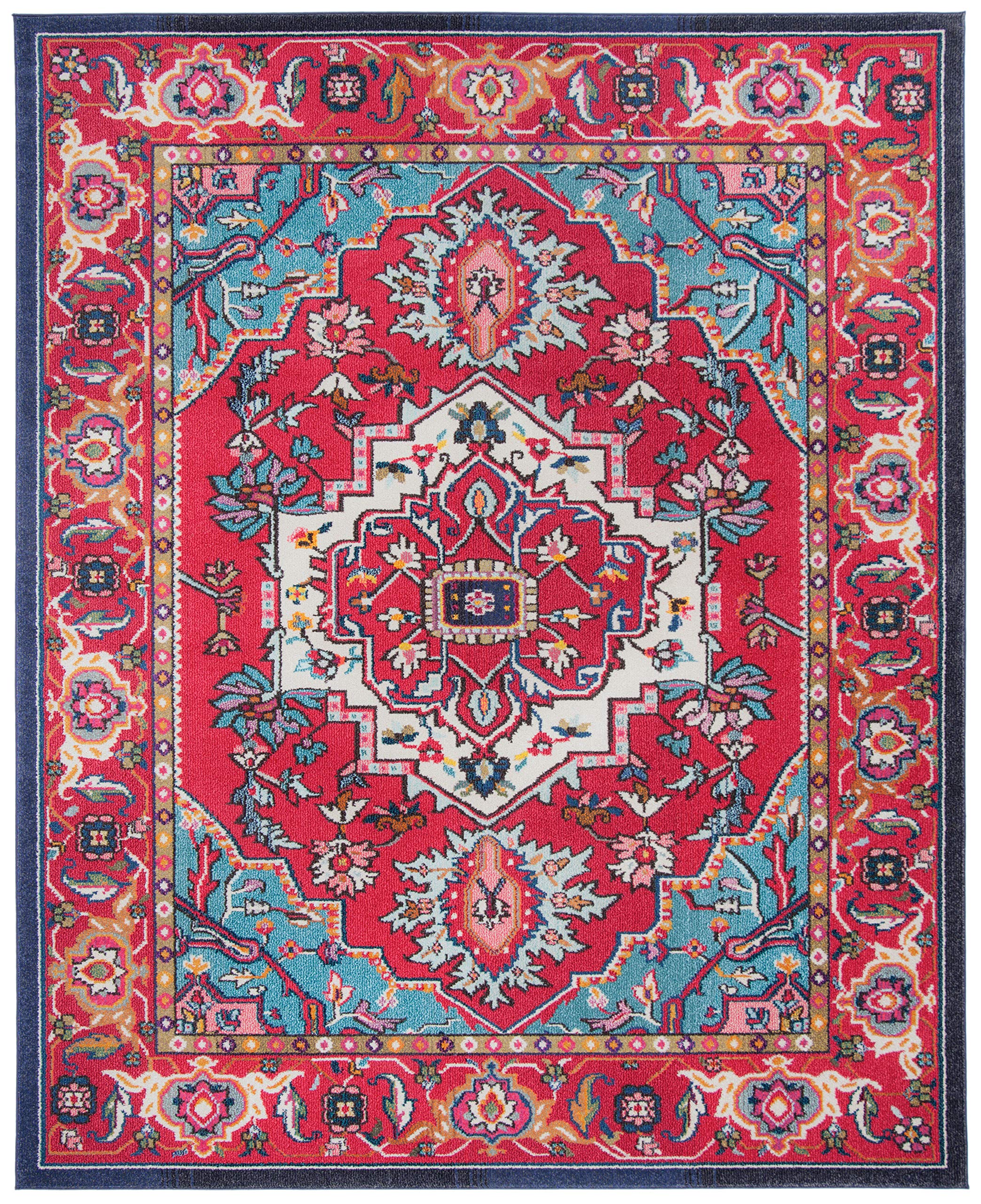 SAFAVIEH Monaco Collection Area Rug - 8' x 10', Red & Turquoise, Boho Oriental Medallion Design, Non-Shedding & Easy Care, Ideal for High Traffic Areas in Living Room, Bedroom (MNC207C)